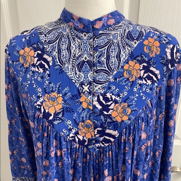 Free People Wild Flower Fields Bohemian Blouse / Tunic Long Sleeve Button Front - Picture 13 of 15
